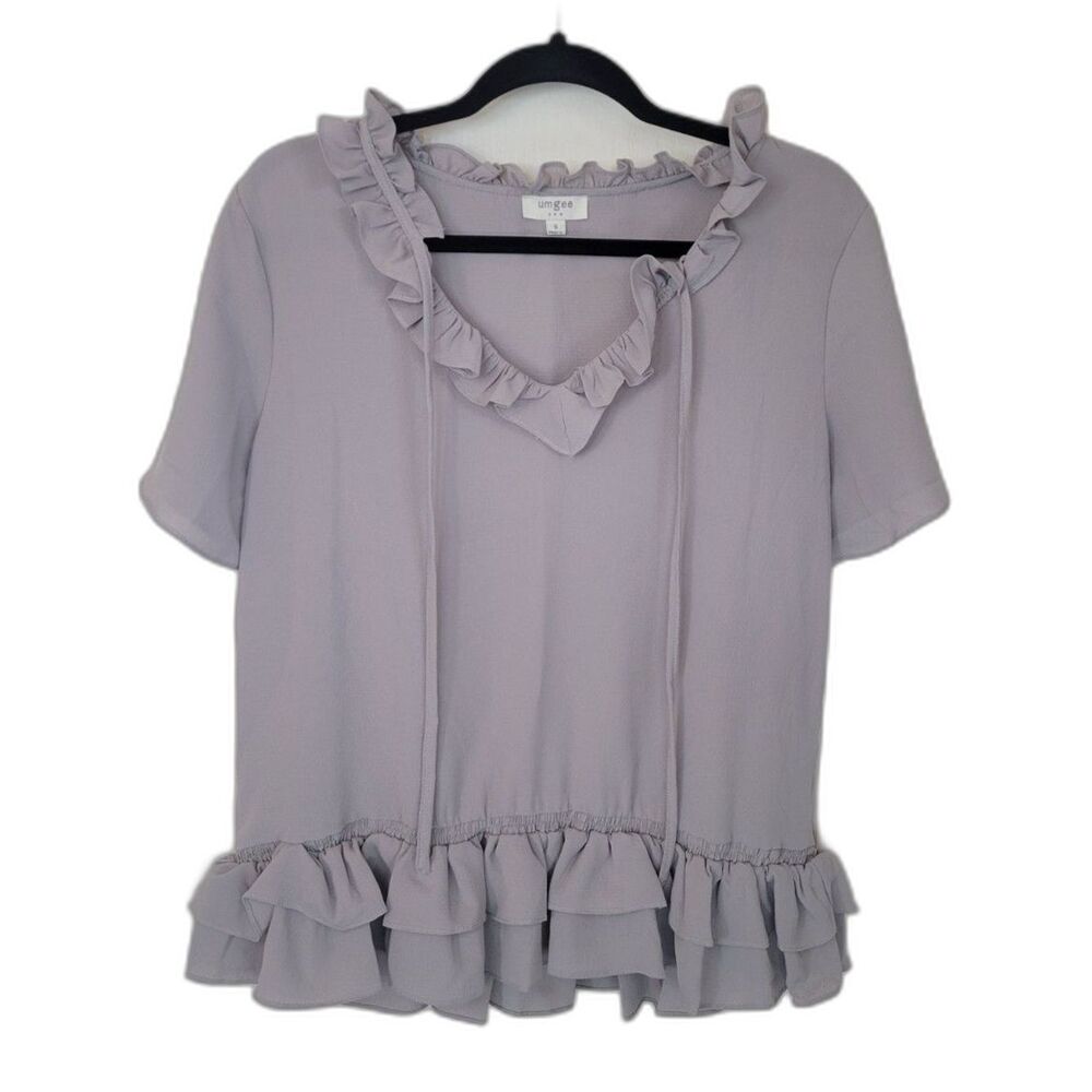 Umgee Keyhole V-Neck Layered Ruffle Hem Blouse